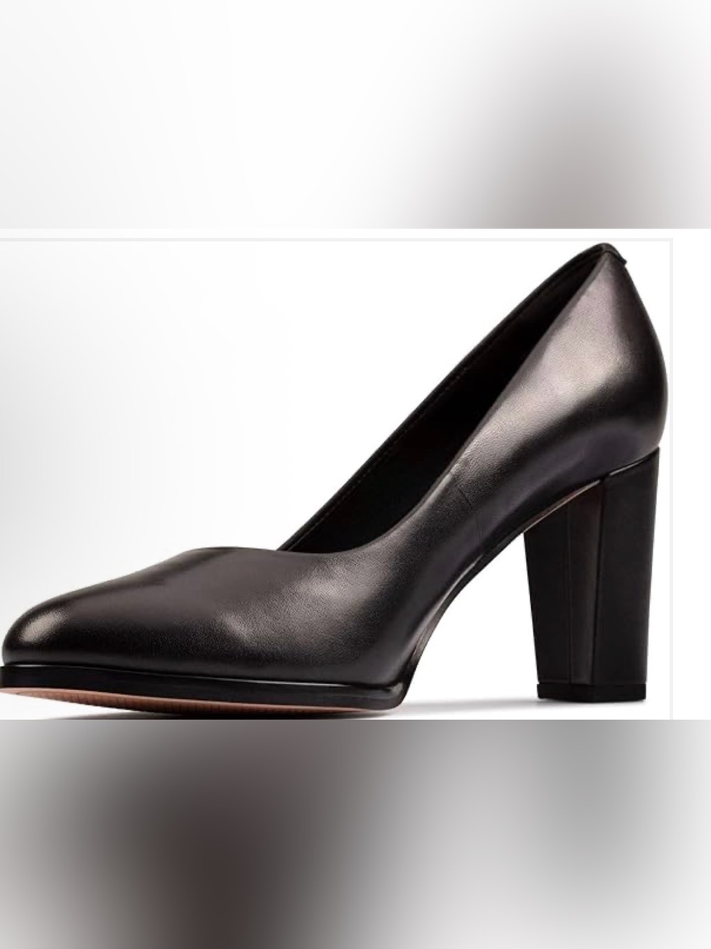 Clarks Black Leather Block Heel Pump